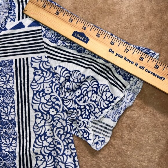 Lucky Brand Women XS Blue‎ White Black Paisley Stripe Loose Fit Shirt (W) - Picture 6 of 7